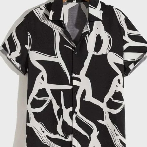 undefined Other - Casual Black & White Men's Summer Graphic Shirt